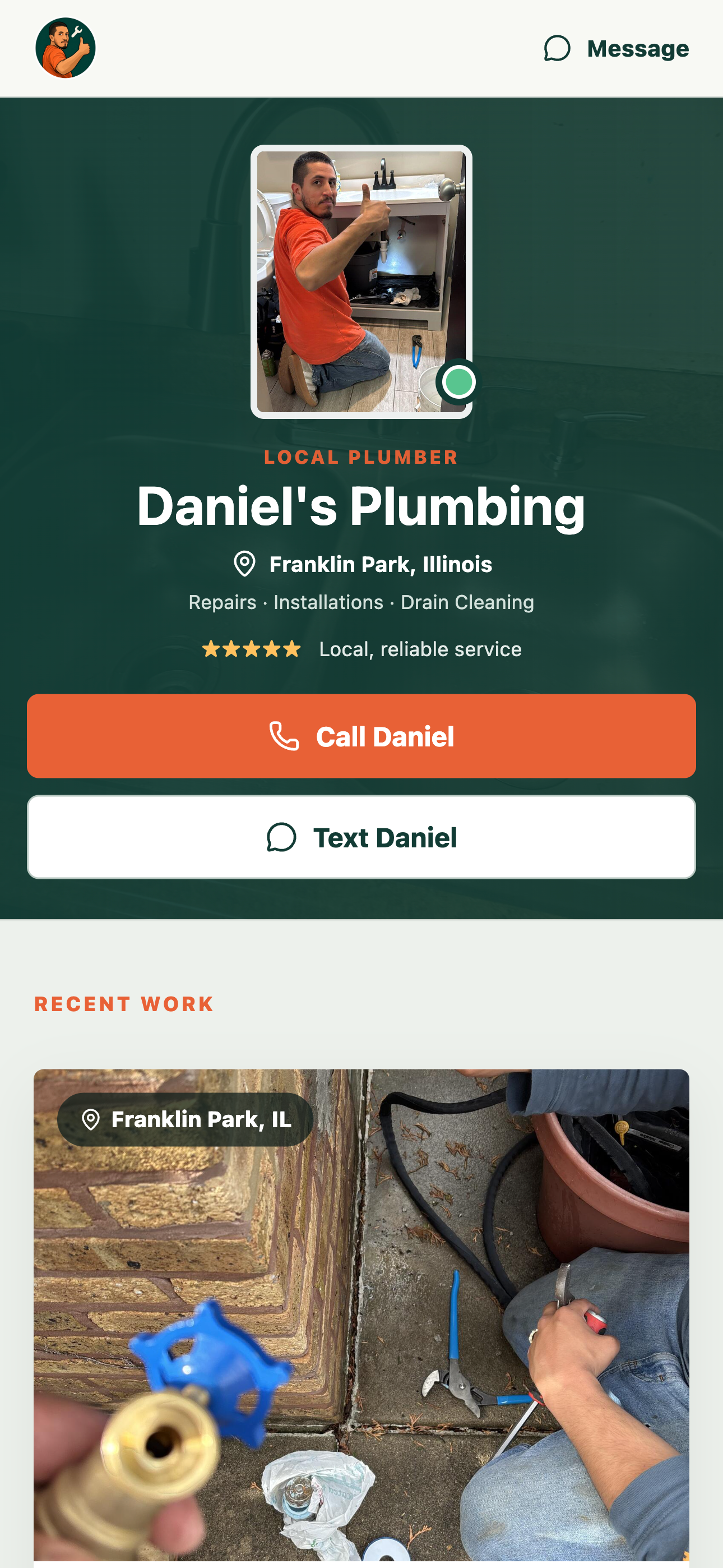 Daniel's Plumbing owned proof site